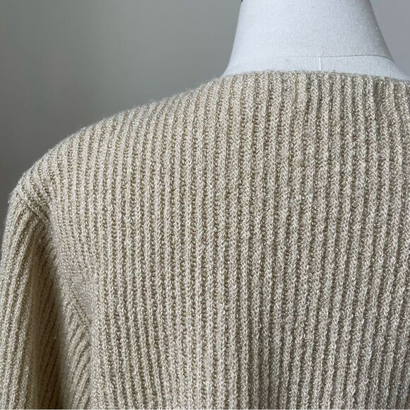 Vintage 80s Jacobson’s Boxy Crop Rib Cardigan Sweater Beige L - Picture 4 of 9
